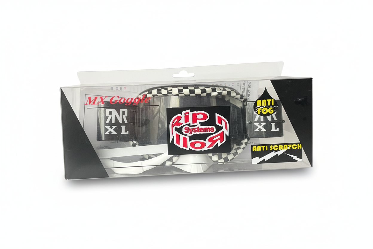 Checkered RNR Goggles on white background